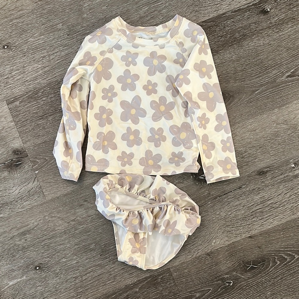 Rylee + Cru Cream and Purple Rashguard Swim Set